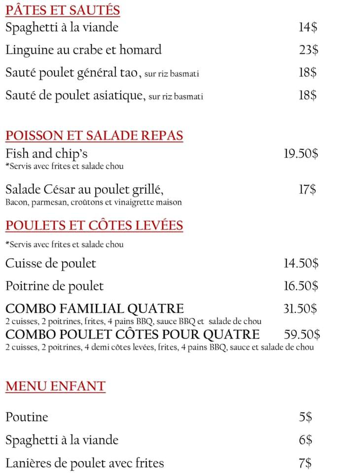 Menu at Cartier resto Bar Sainte Catherine de la Jacques Cartier