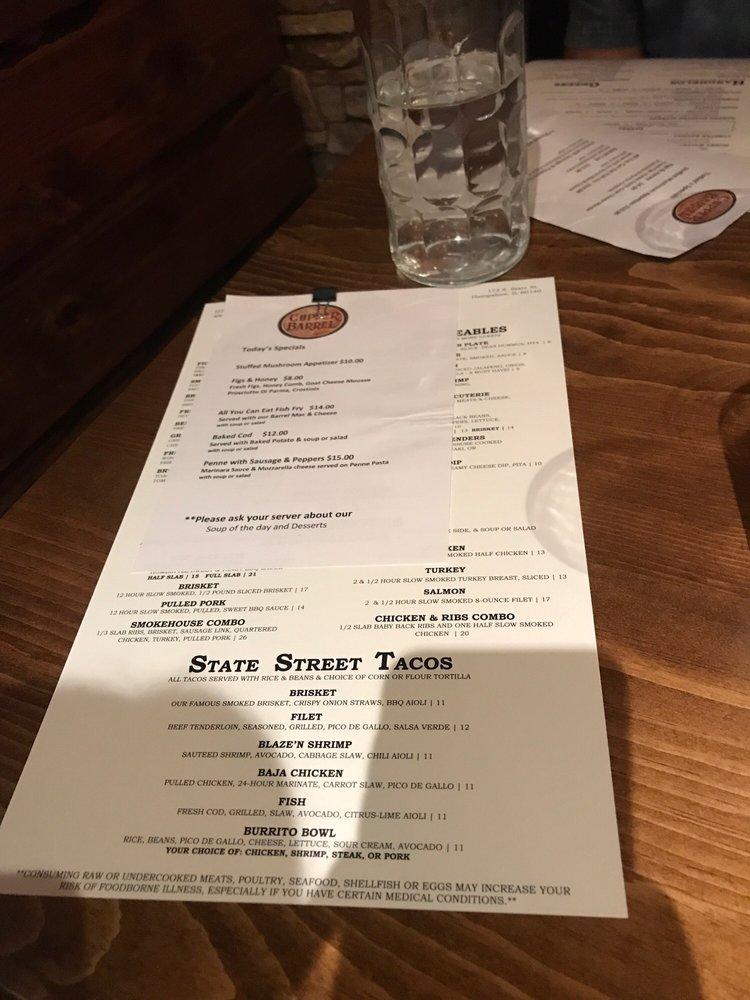 Menu at Copper Barrel on State, Hampshire