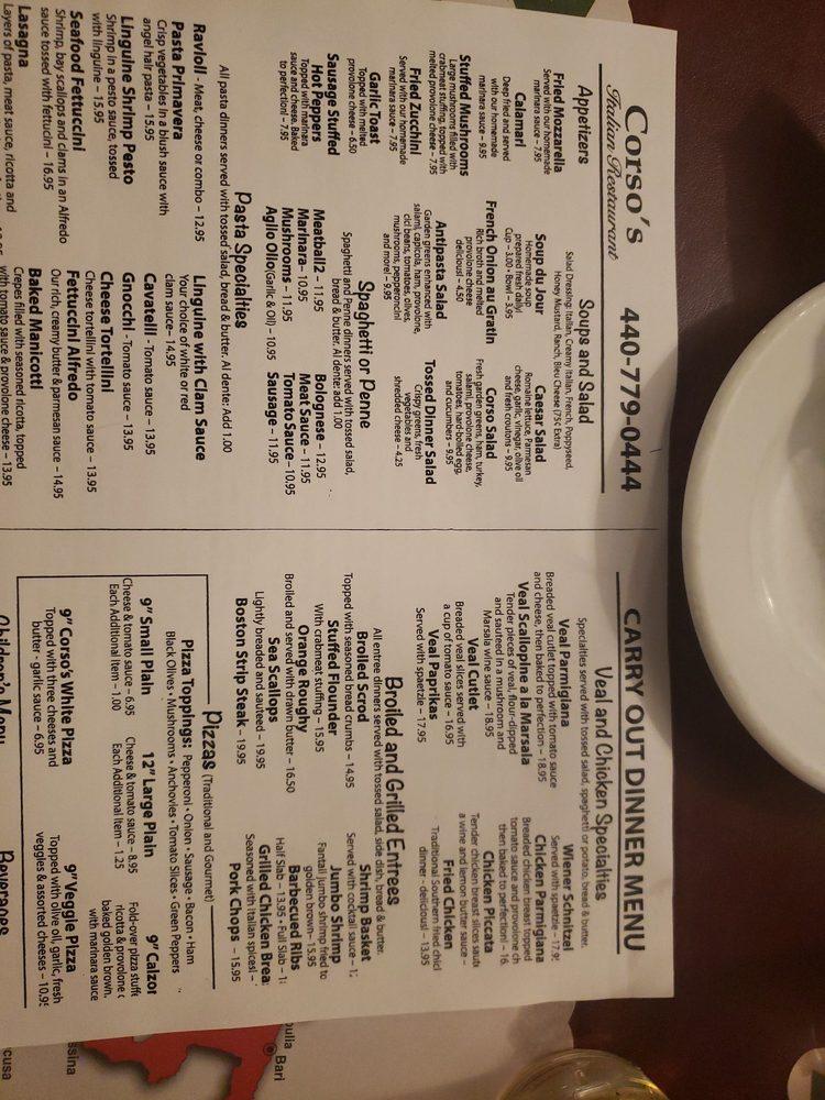 Carta de Corso's Italian Restaurant, North Olmsted