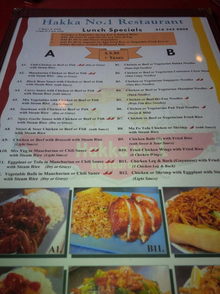 Menu at Hakka No. 1 Cuisine restaurant, Toronto, Keele St