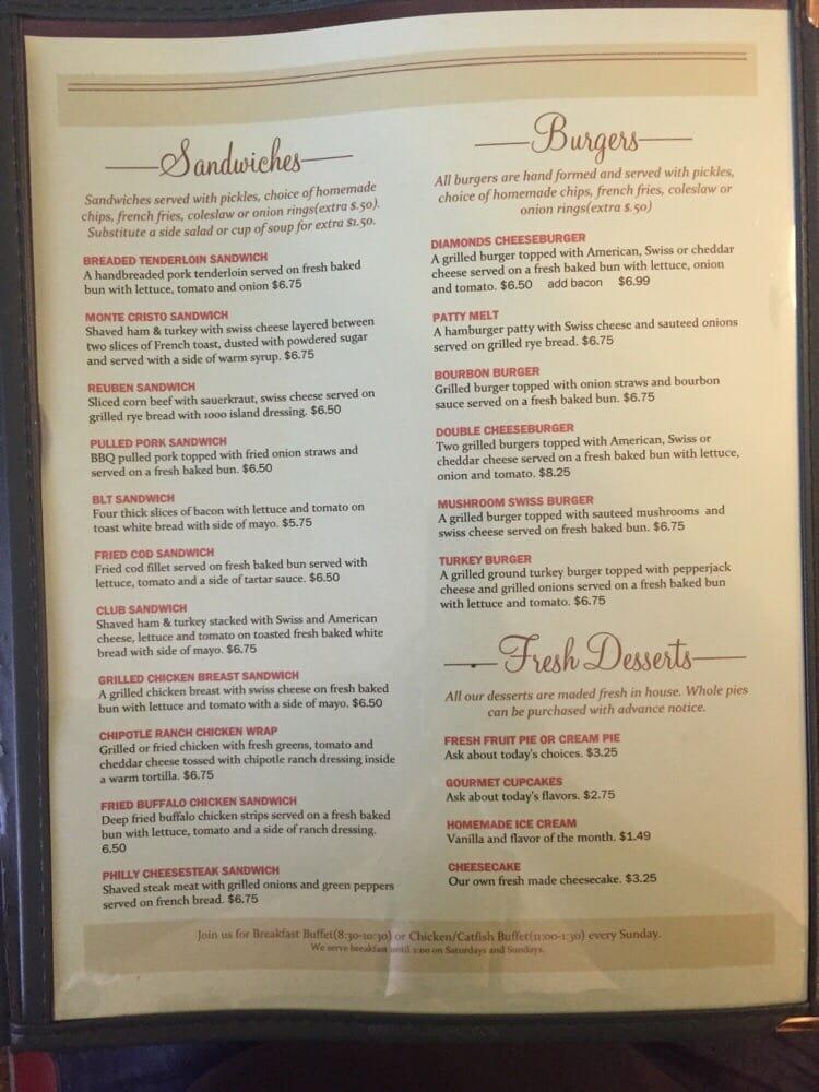 Menu at J R Diamonds restaurant, USA