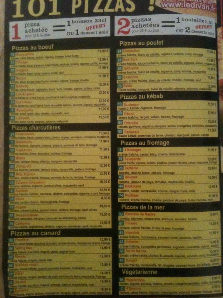 Menu de Le Divan