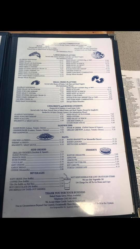 Menu at Sanibel's restaurant, High Point