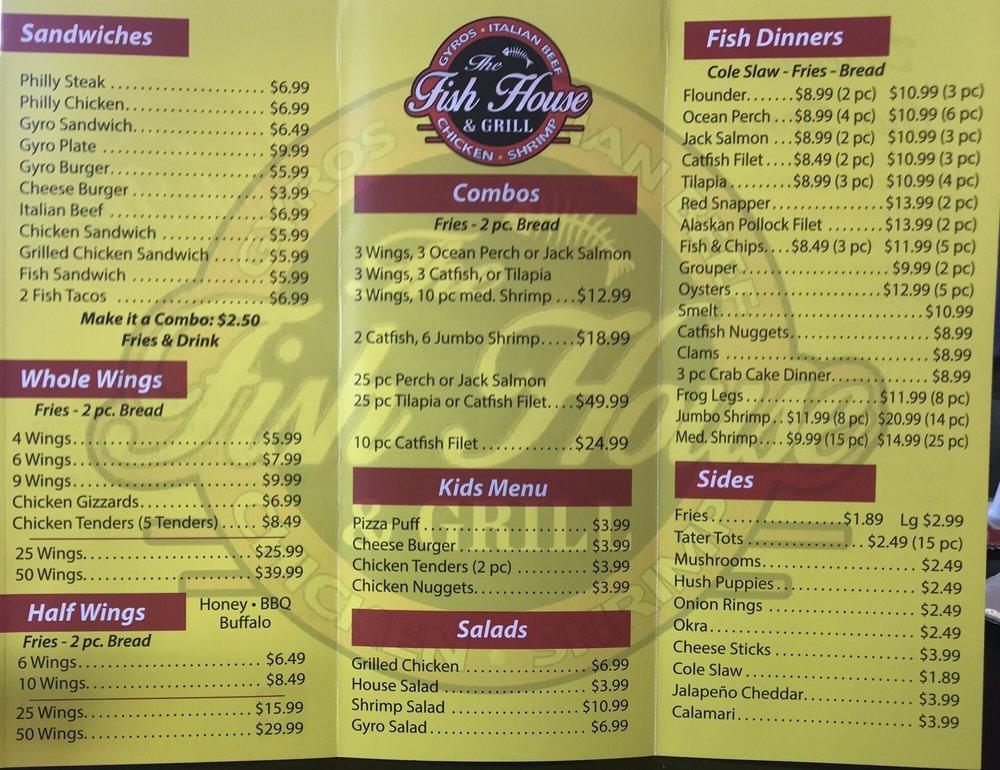 Menu at The Fish House & Grill of Elizabethtown restaurant, Elizabethtown
