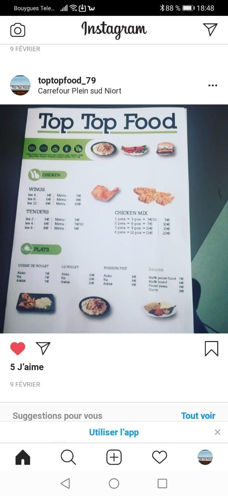 Menu at Top Top Food restaurant, Niort, Centre Commercial Carrefour