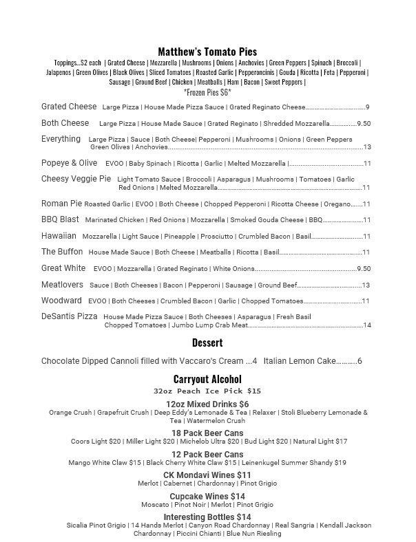 Menu at Desantis Pizza Grill & Bar, Perry Hall