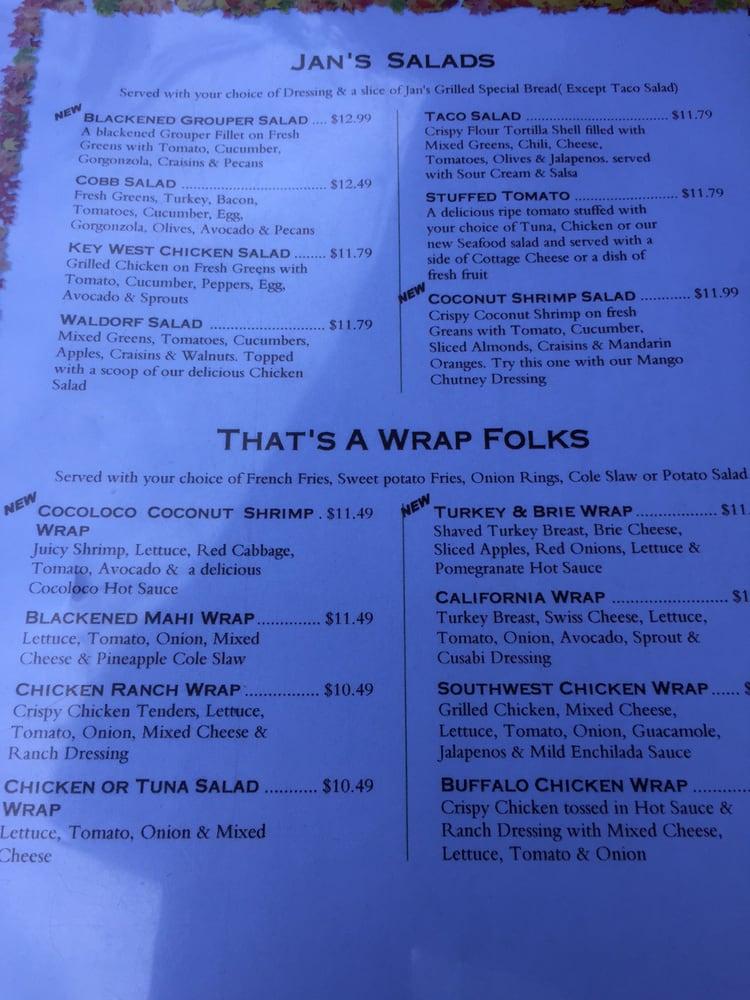 Menu at Jan's Place Restaurant and Bakery, Jensen Beach, NE Jensen