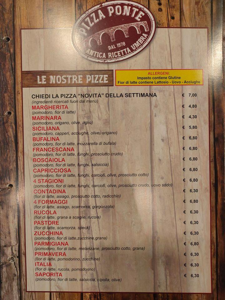 Menu da pizzaponte ristorante, Ponte San Giovanni