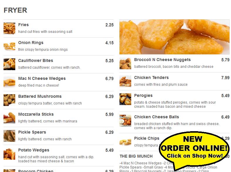 Menu at Gillies Takeout pizzeria, Brantford