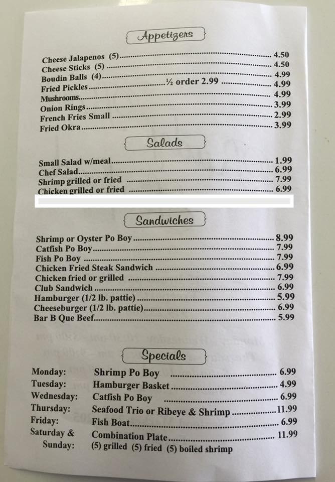 Menu at Rudy Roo's Seafood Restaurant, Freeport