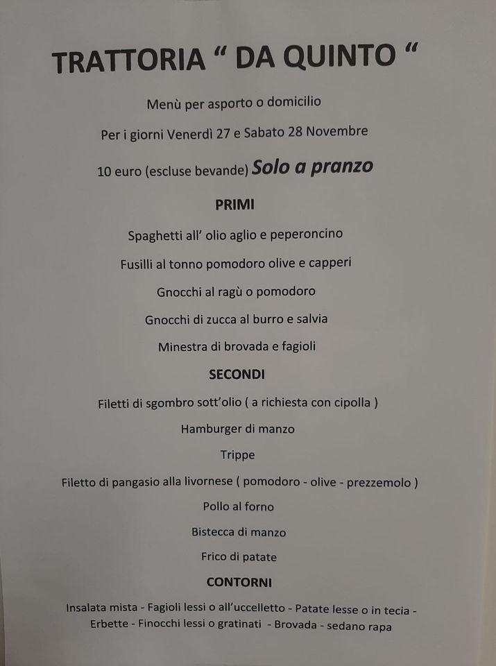 Menu da Bar Trattoria da Quinto, Magnano In Riviera