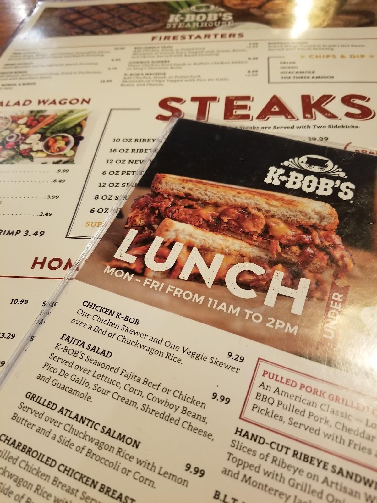 Menu at KBOB'S Steakhouse Fort Stockton, Fort Stockton