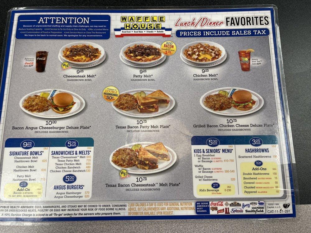 Menu at Waffle House restaurant, Ellenton, 51st Ave E