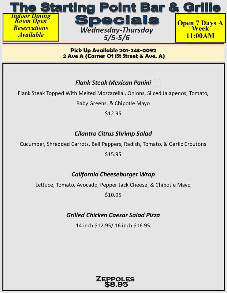 Menu at Starting Point Bar & Grill, Bayonne