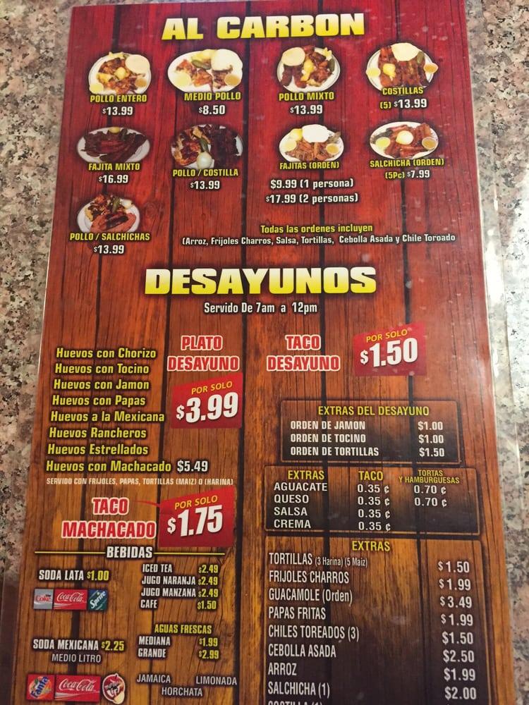 Menu at Taqueria El Regio restaurant, Houston, Freeport St