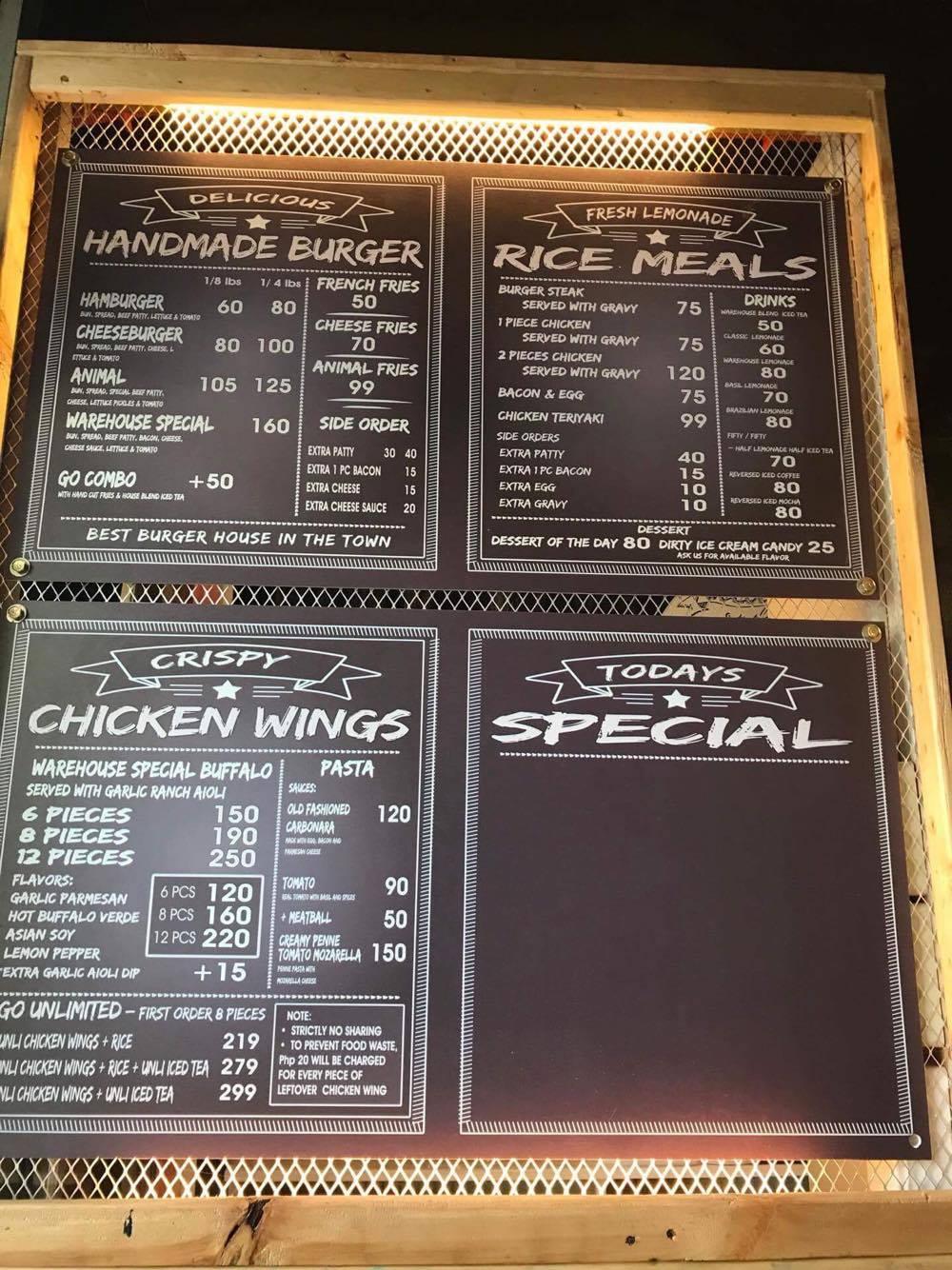 Menu at Burger & Wings Warehouse restaurant, Malolos