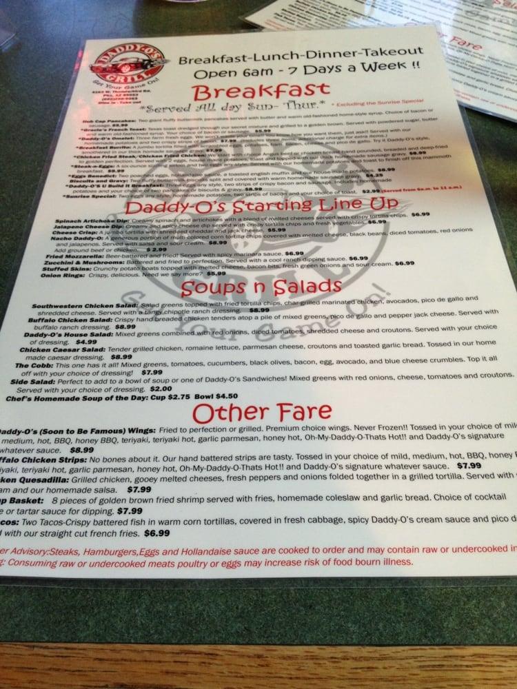 Menu at DaddyO's Grill pub & bar, Phoenix, W Thunderbird Rd