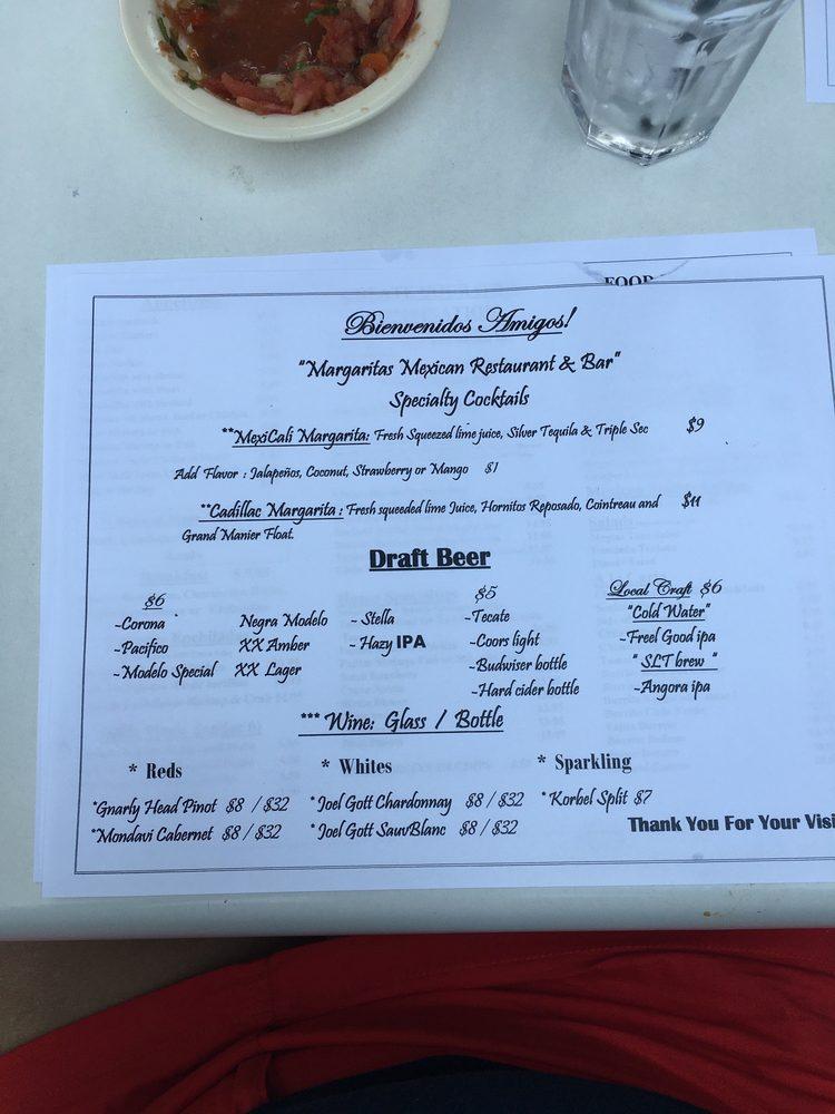 Menu at Margaritas Mexican Restaurant, South Lake Tahoe