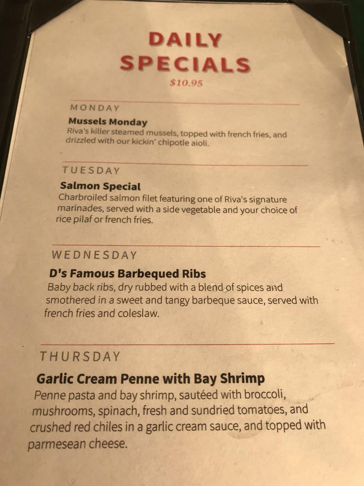 Menu at Riva Fish House restaurant, Santa Cruz