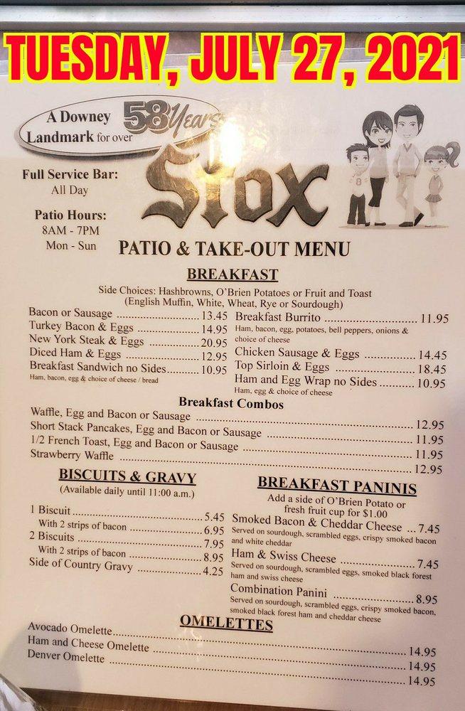 Menu at Stox Restaurant Bakery & Bar, Downey