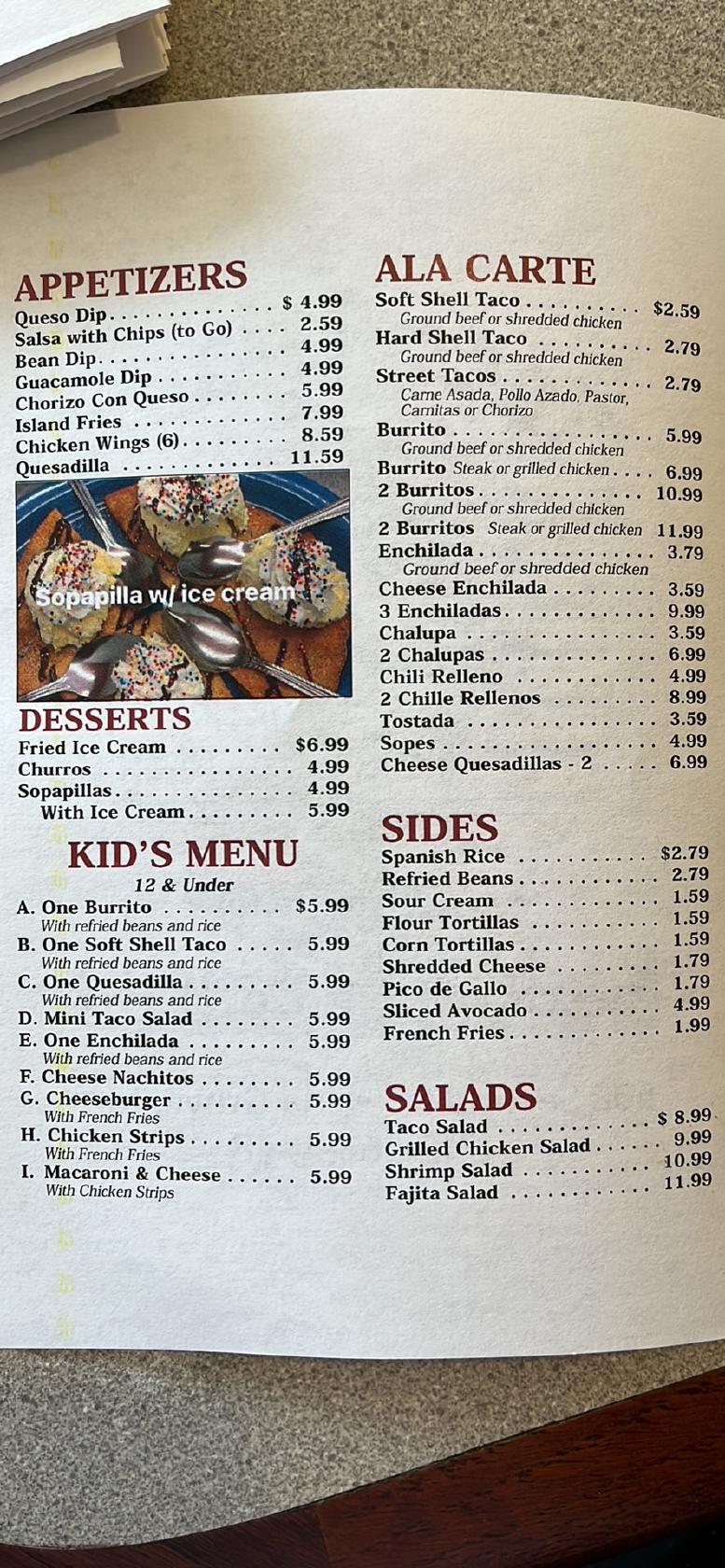 Menu at Taco Island restaurant, Ida Grove