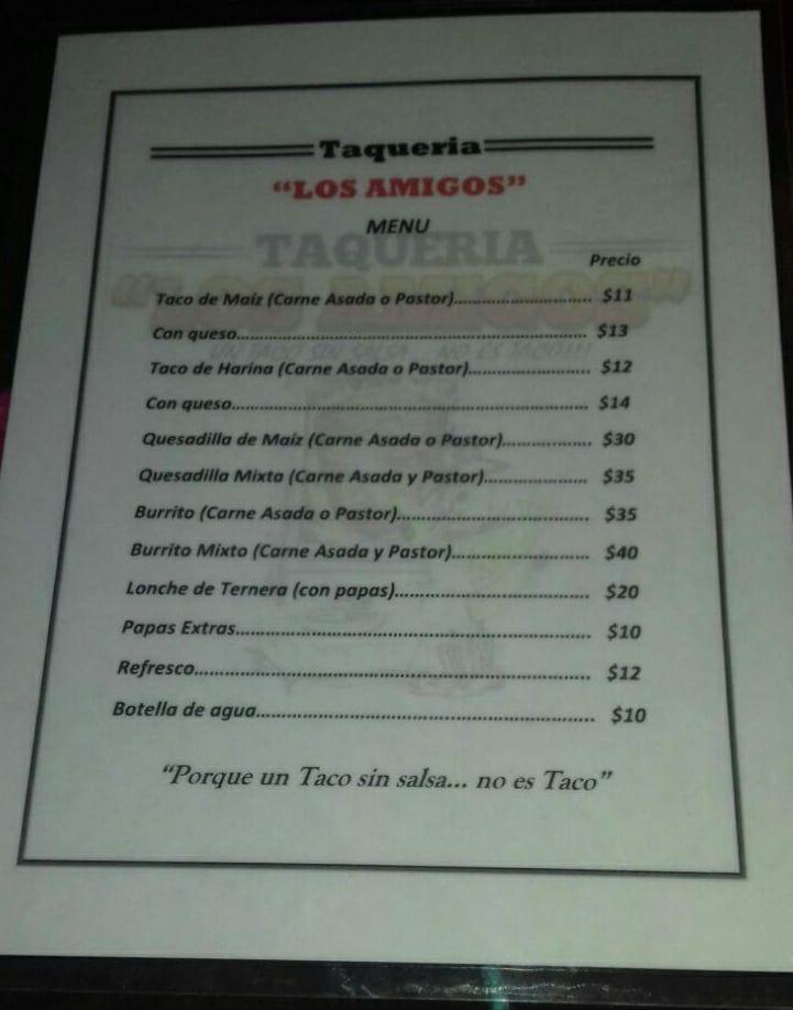 Menu at Taqueria "Los amigos" restaurant, Nuevo Laredo