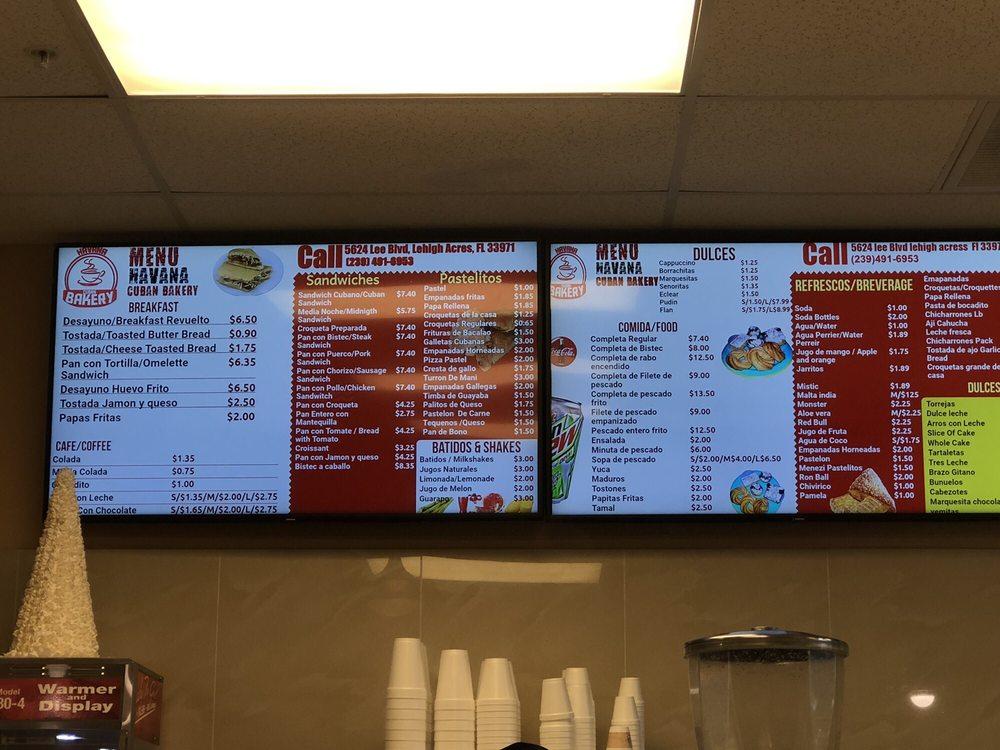 Menu at Havana Bakery and Cafe, Lehigh Acres