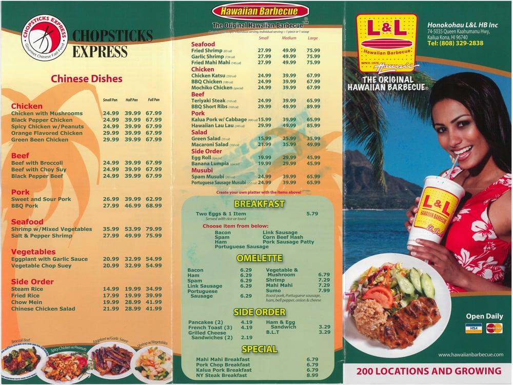 Menu At L&L Hawaiian Barbecue, Kailua-Kona, 74-5035 Queen Ka'ahumanu Hwy