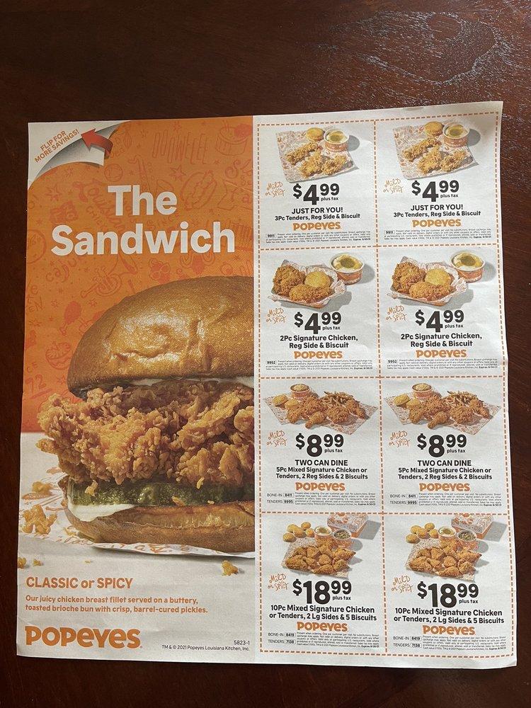 Menu at Popeyes Louisiana Kitchen fast food, Columbia, Centre Park Dr