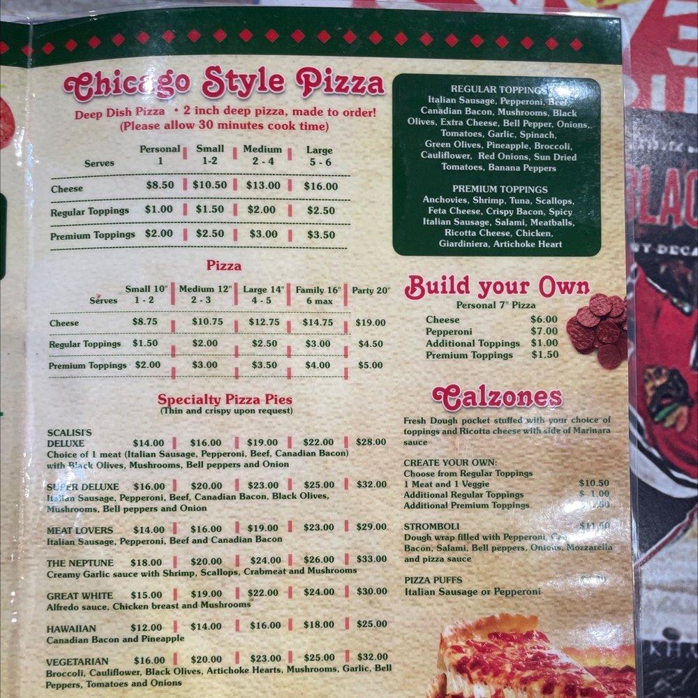 Menu at Scalisi's Chicago Pizza & More pizzeria, McAllen