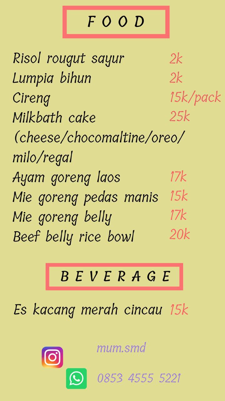 Menu at Mum Food & Beverages cafe, Samarinda