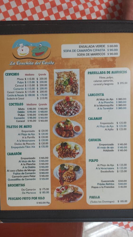 Menu at La Conchita del Caribe pub & bar, San Miguel de Cozumel, 65 ...