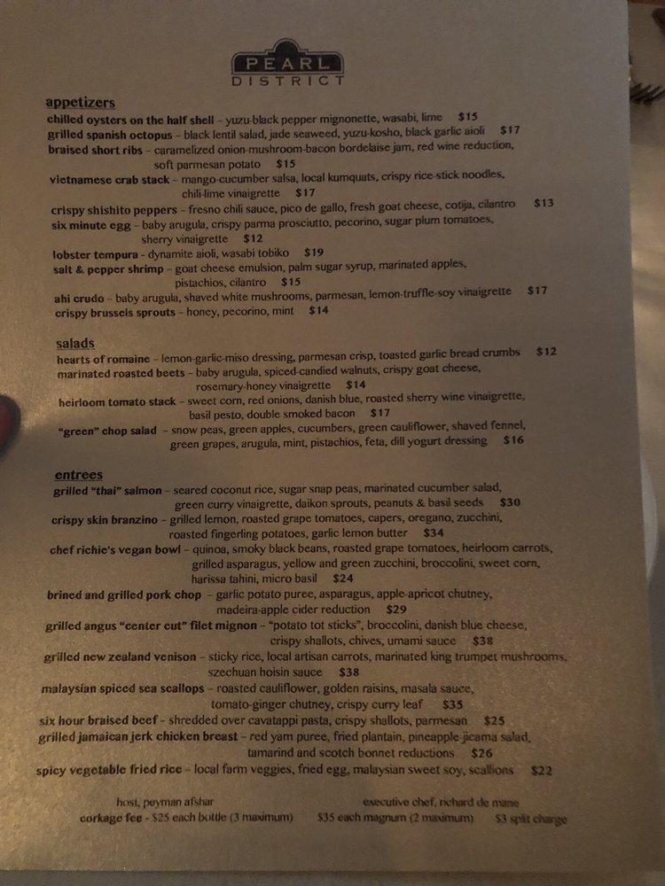 Menu at Pearl District Restaurant, Westlake Village