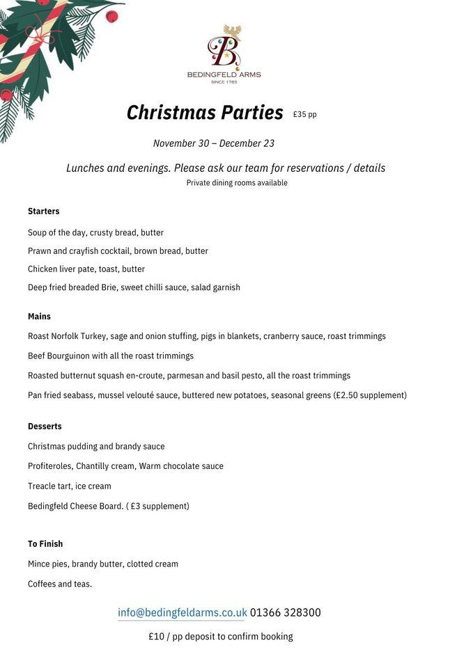 Menu at Bedingfeld Arms pub & bar, Oxborough