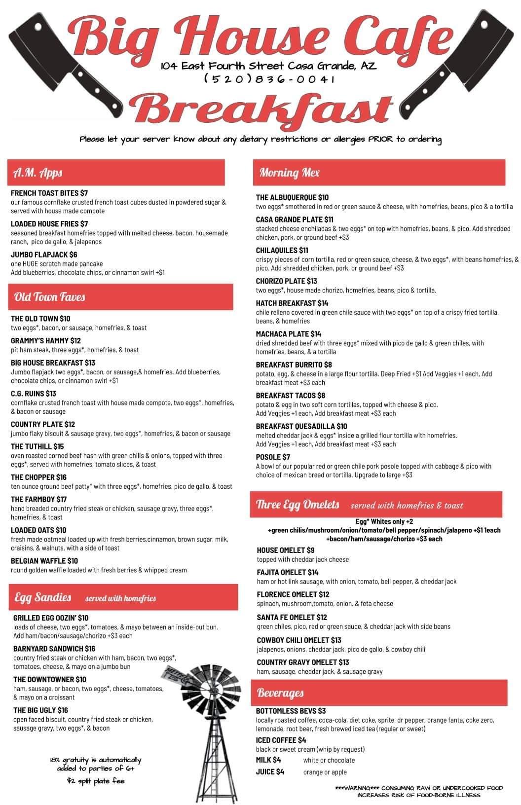 Menu at Big House Cafe & Catering, Casa Grande