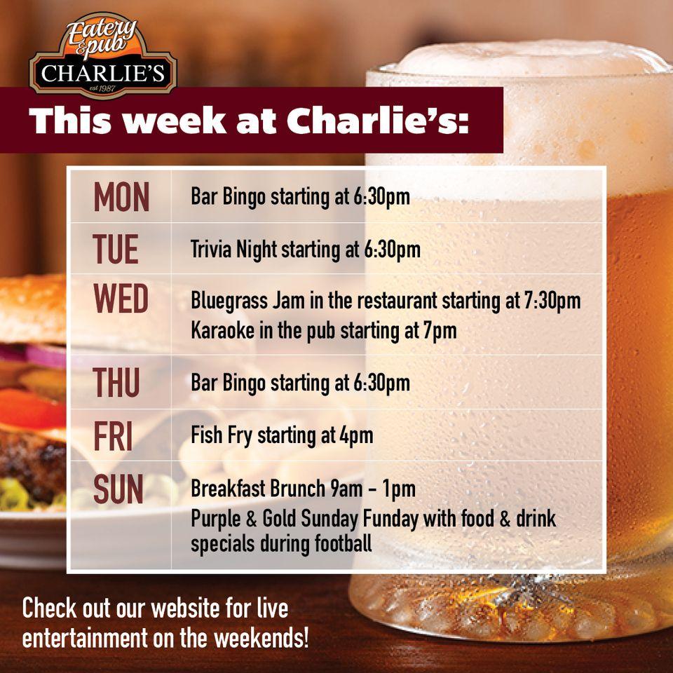 Menu at Charlies Eatery & Pub, Rochester, US52