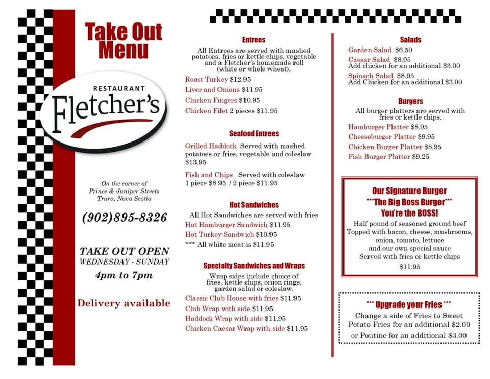 Menu at Fletcher's Restaurant, Truro