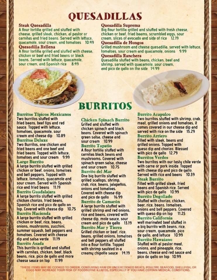 Menu at Hacienda Los Guayabos Mexican Grill restaurant, Lexington Park