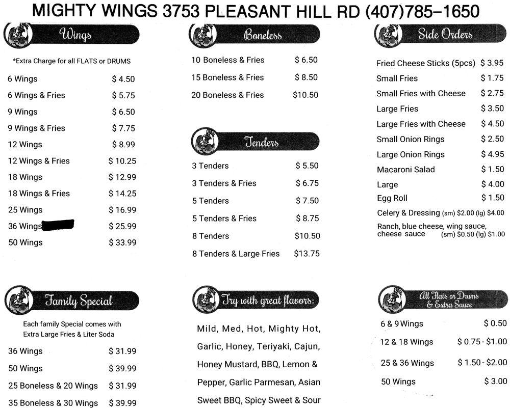 Carta del restaurante Mighty Wings, Kissimmee, Fortune Rd