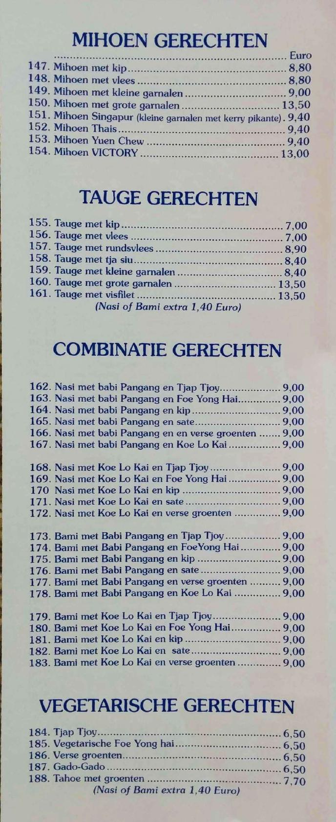 Menu at Victory, Turnhout