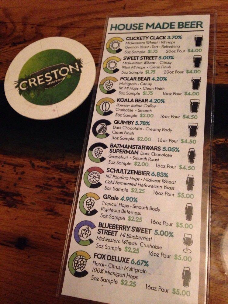 Menu at Creston Brewery pub & bar, Grand Rapids