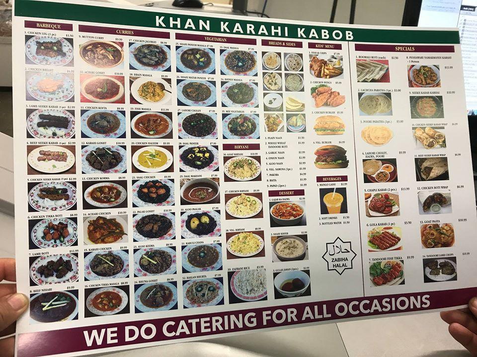 Menu at Khan Karahi Kabob restaurant, Fremont