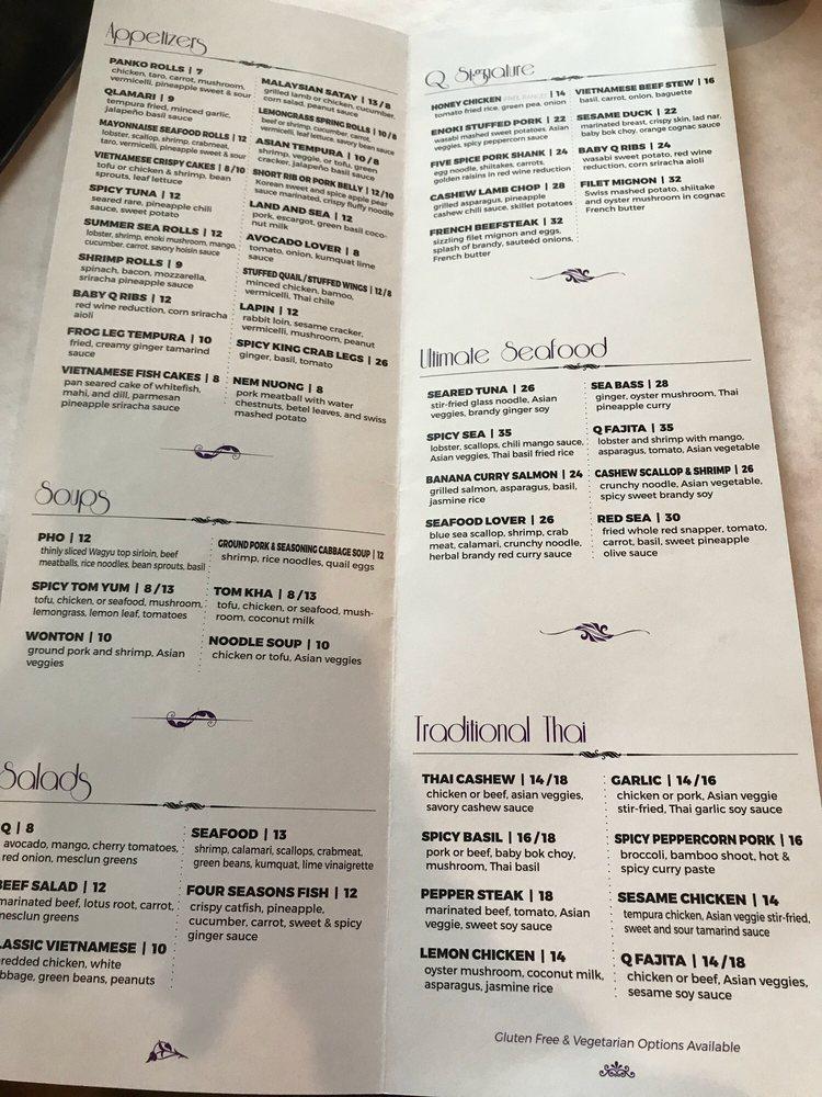 Menu at Q Restaurant, Orland Park