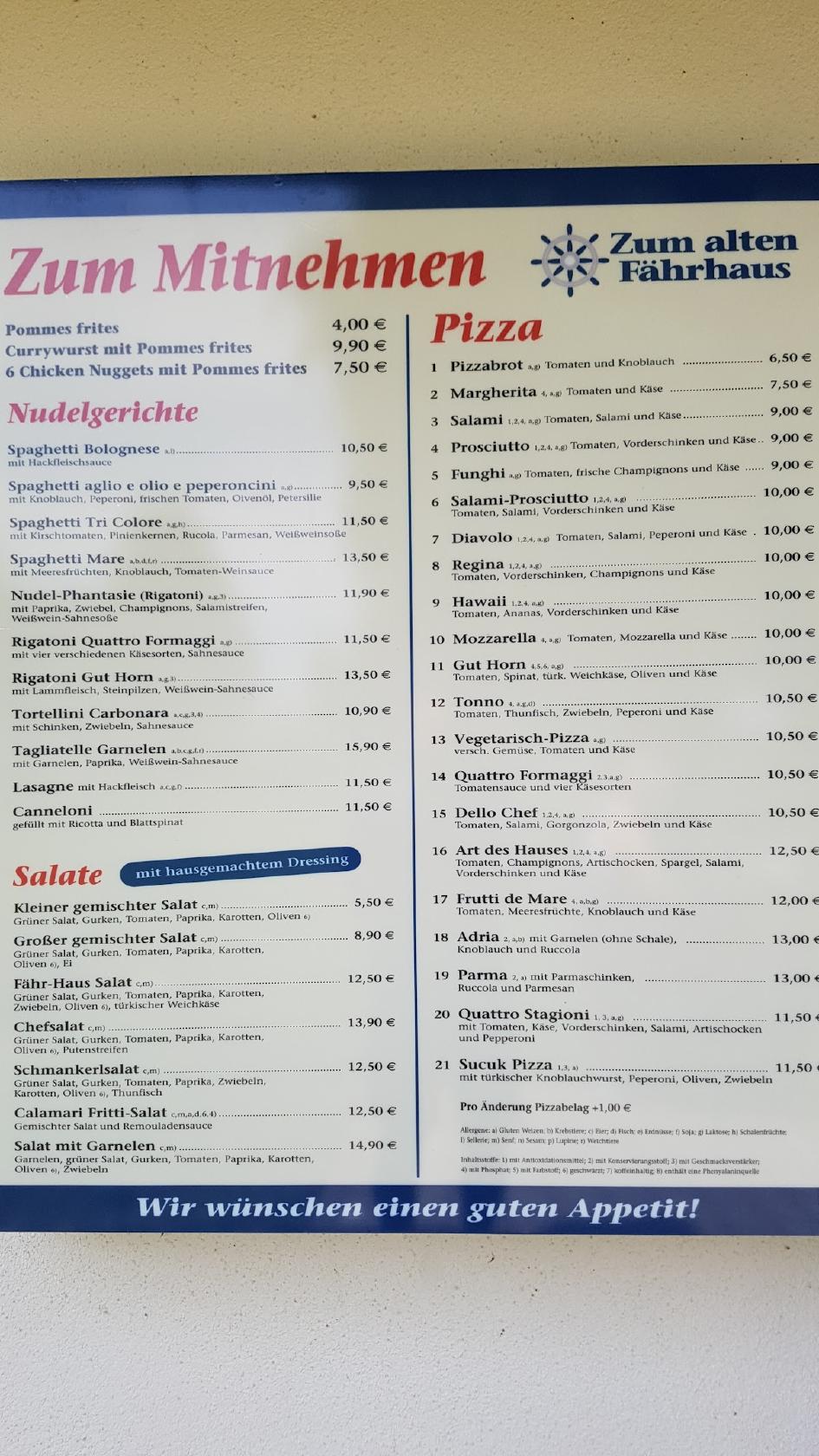 Speisekarte von Zum alten Fährhaus restaurant, Waging am See