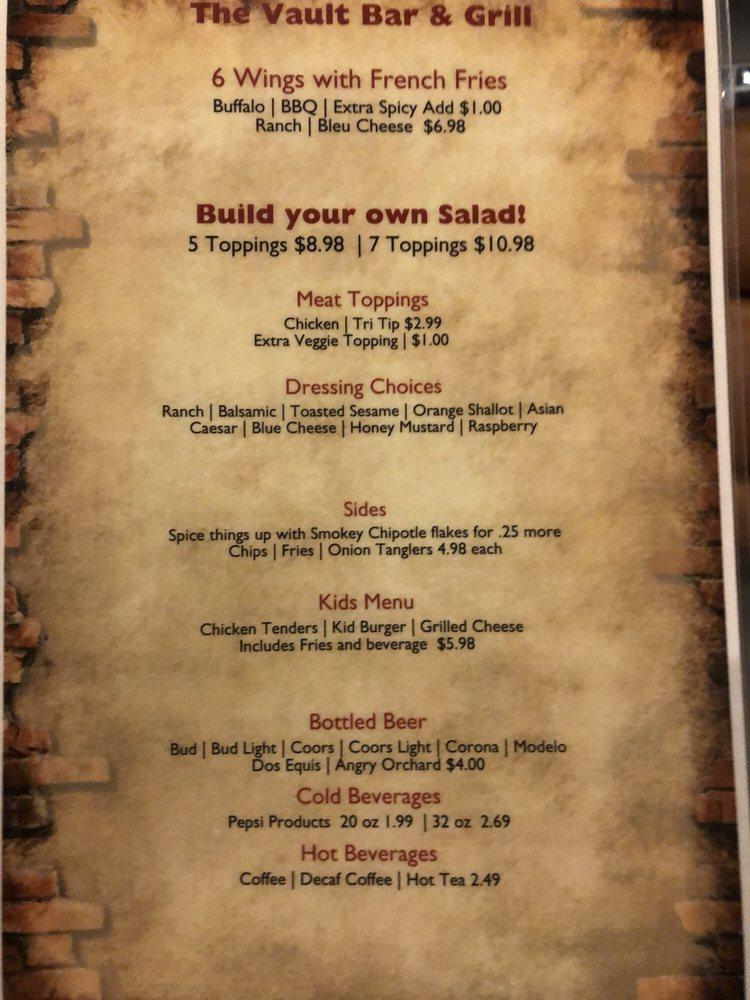 Menu at The Vault Bar & Grill, Porterville, 73 N Main St