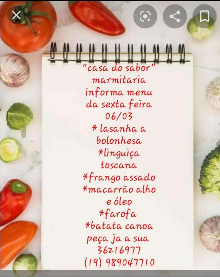 Casa do sabor Marmitaria cardápio