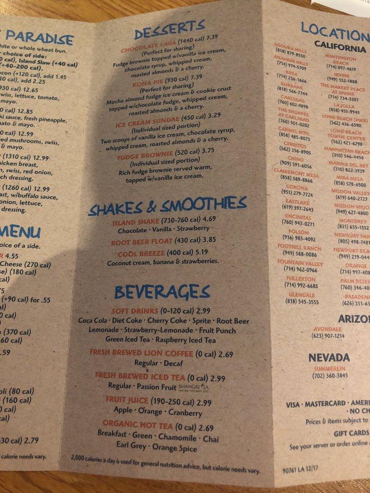 Menu at Islands Restaurant Burbank, Burbank