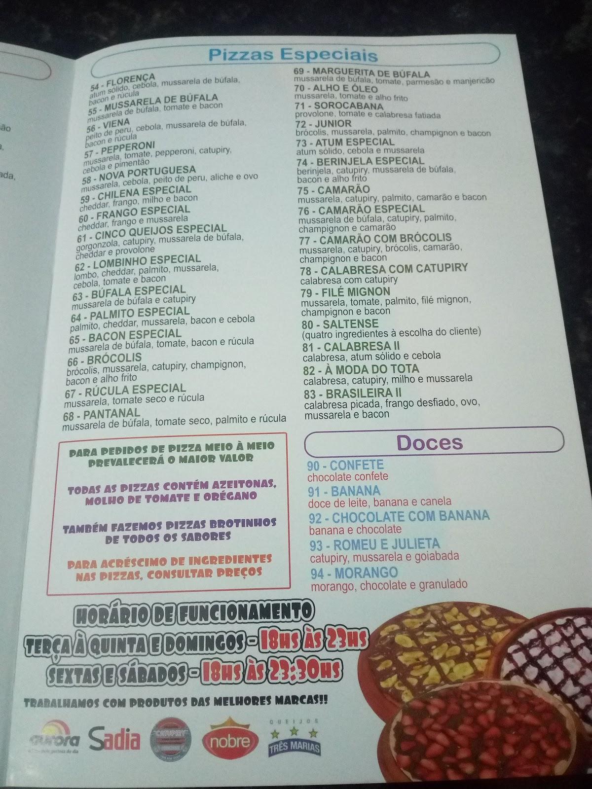 Pizzaria Junior cardápio