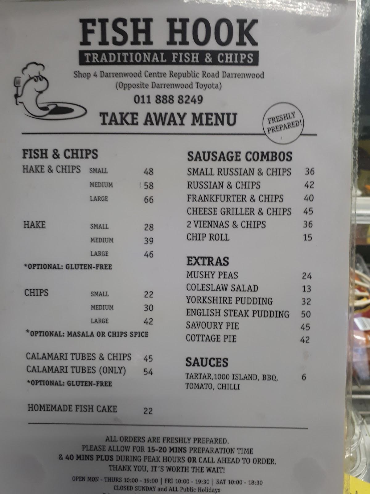 Menu at Fish Hook Traditional Fish and Chips restaurant, Randburg, 354 ...