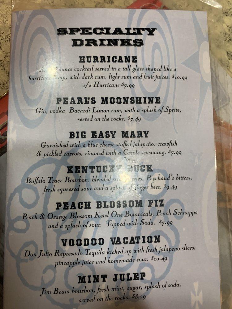 Menu at Pearl's New Orleans Kitchen restaurant, Elk Rapids
